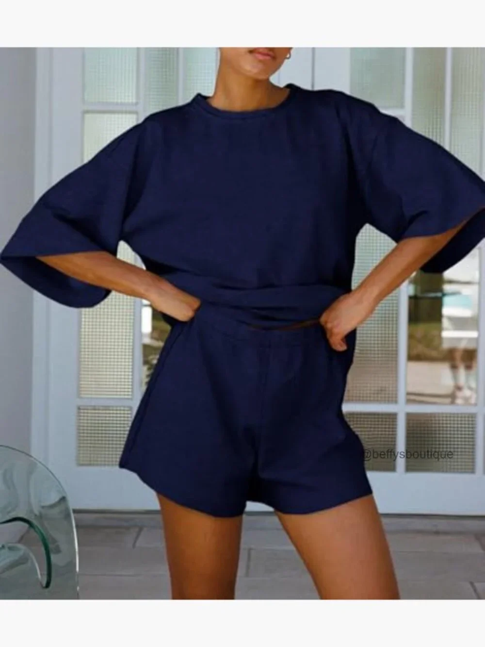 Women's Pajama Set 3/4 Sleeve Oversized Top Loose Shorts Lounge with Pockets